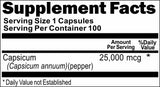 Private Label Capsicum 25,000mcg 100caps Private Label 12,100,500 Bottle Price