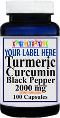 Private Label Turmeric Curcumin Black Pepper 2000mg 100caps or 200caps Private Label 12,100,500 Bottle Price