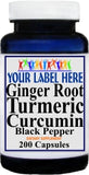 Private Label Ginger Root Turmeric Curcumin Black Pepper 200caps Private Label 12,100,500 Bottle Price