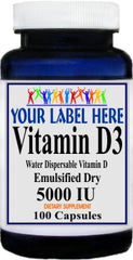 Private Label Vitamin D3 (Emulsified Dry) 5000IU 100caps or 200caps Private Label 12,100,500 Bottle Price