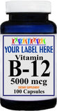 Private Label B-12 Vitamins 5000mcg 100caps or 200caps Private Label 12,100,500 Bottle Price