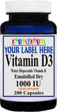 Private Label Vitamin D3 (Emulsified Dry) 1000IU 100caps or 200caps Private Label 12,100,500 Bottle Price