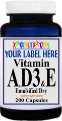 Private Label Vitamin A, D3 & E (Emulsified Dry) 200caps Private Label 12,100,500 Bottle Price