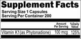 Private Label Vitamin K1 100mcg 200caps Private Label 12,100,500 Bottle Price