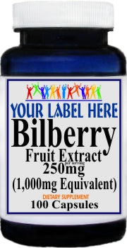 Private Label Bilberry Extract Equivalent 1000mg 100caps or 200caps Private Label 12,100,500 Bottle Price