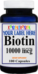 Private Label Biotin 10000mcg 100caps or 200caps Private Label 12,100,500 Bottle Price