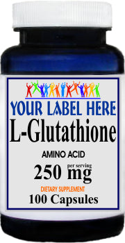 Private Label L-Glutathione Free Form 250mg 100caps or 200caps Private Label 12,100,500 Bottle Price