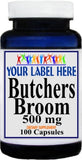 Private Label Butchers Broom 500mg 100caps or 200caps Private Label 12,100,500 Bottle Price