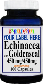Private Label Echinacea with Goldenseal 450mg 100caps or 200caps Private Label 12,100,500 Bottle Price
