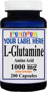 Private Label L-Glutamine Free Form 1000mg 200caps Private Label 12,100,500 Bottle Price