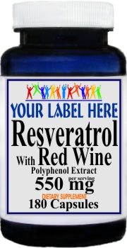 Private Label Resveratrol with Red Wine 550mg 180caps Private Label 12,100,500 Bottle Price