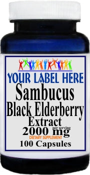 Private Label Sambucus Black Elderberry Extract 2000mg 100caps or 200caps 12,100,500 Bottle Price