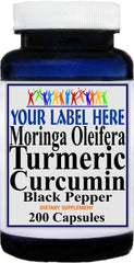Private Label Moringa Oleifera Turmeric Curcumin Black Pepper 200caps Private Label 12,100,500 Bottle Price