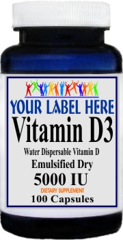 Private Label Vitamin D3 (Emulsified Dry) 5000IU 100caps or 200caps Private Label 12,100,500 Bottle Price