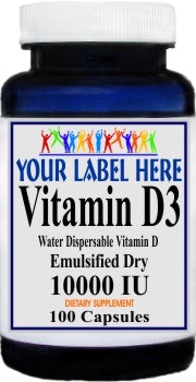 Private Label Vitamin D3 (Emulsified Dry) 10000IU 100caps or 200caps Private Label 12,100,500 Bottle Price
