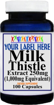 Private Label Milk Thistle (Silymarin) Extract  Equivalent 1000mg 100caps or 200caps Private Label 12,100,500 Bottle Price