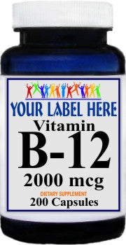 Private Label B-12 Vitamins 2000mcg 200caps Private Label 12,100,500 Bottle Price