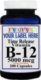 Private Label B-12 Vitamins Time Release 5000mcg 200caps Private Label 12,100,500 Bottle Price