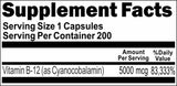 Private Label B-12 Vitamins Time Release 5000mcg 200caps Private Label 12,100,500 Bottle Price