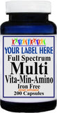 Private Label Full Spectrum Multi-Vita-Min-Amino (Iron Free) 200caps Private Label 12,100,500 Bottle Price