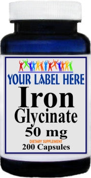 Private Label Iron Glycinate 50mg 200caps Private Label 12,100,500 Bottle Price