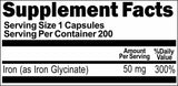 Private Label Iron Glycinate 50mg 200caps Private Label 12,100,500 Bottle Price