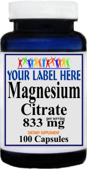 Private Label Magnesium Citrate 833mg 100caps or 200caps Private Label 12,100,500 Bottle Price