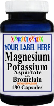 Private Label Magnesium Potassium Aspartate and Bromelain 180caps Private Label 12,100,500 Bottle Price