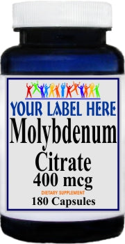 Private Label Molybdenum Citrate 400mcg 180caps Private Label 12,100,500 Bottle Price