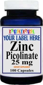 Private Label Zinc Picolinate 25mg 100caps or 200caps Private Label 12,100,500 Bottle Price