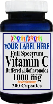 Private Label Full Spectrum Vitamin C Buffered and Bioflavonoids 200caps Private Label 12,100,500 Bottle Price