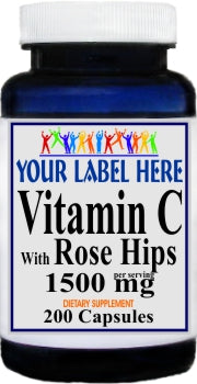 Private Label Vitamin C with Rosehips 1500mg 200caps Private Label 12,100,500 Bottle Price