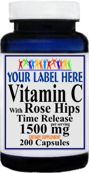 Private Label Vitamin C with Rosehips Time Release 1500mg 200caps Private Label 12,100,500 Bottle Price