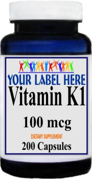 Private Label Vitamin K1 100mcg 200caps Private Label 12,100,500 Bottle Price