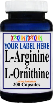 Private Label L-Arginine and L-Ornithine 1000mg/500mg 200caps Private Label 12,100,500 Bottle Price