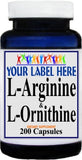 Private Label L-Arginine and L-Ornithine 1000mg/500mg 200caps Private Label 12,100,500 Bottle Price