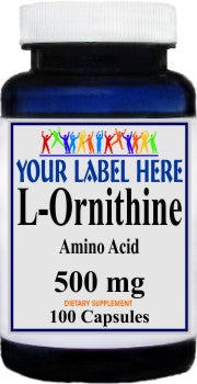 Private Label L-Ornithine 500mg 100caps Private Label 12,100,500 Bottle Price