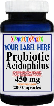 Private Label Probiotic Acidophilus 450mg (No Refrigeration Needed) 200caps Private Label 12,100,500 Bottle Price